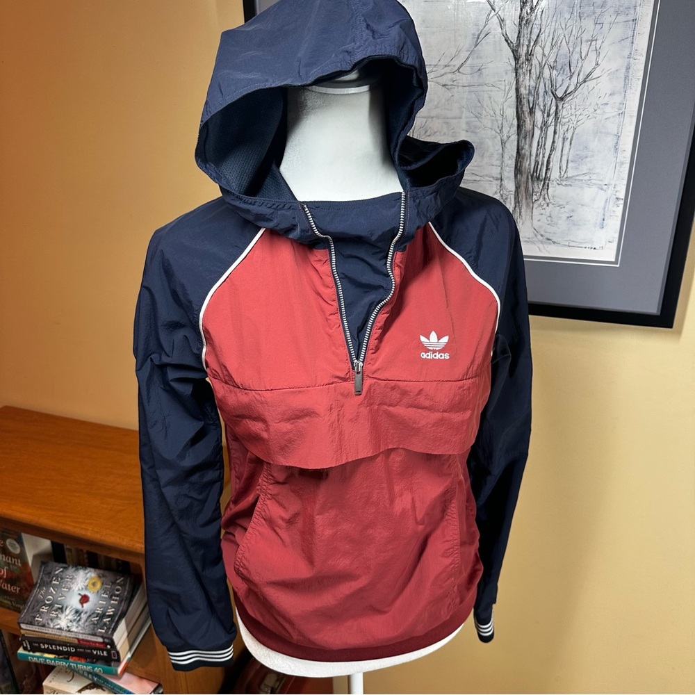 Rare/Unique Adidas Brick Red and Navy Windbreaker Pullover Sz S/XS